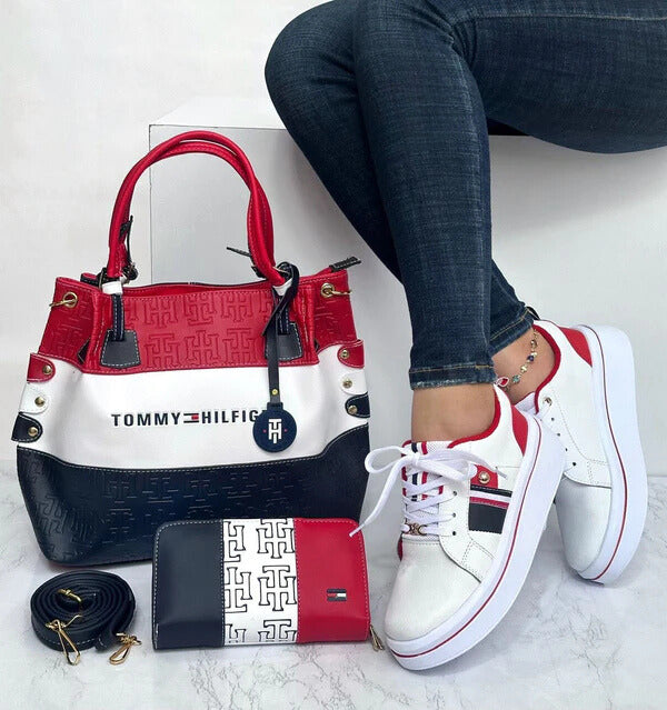 Set Chic 3-en-1 Tommy Premium - Tenis + Bolso + Cartera