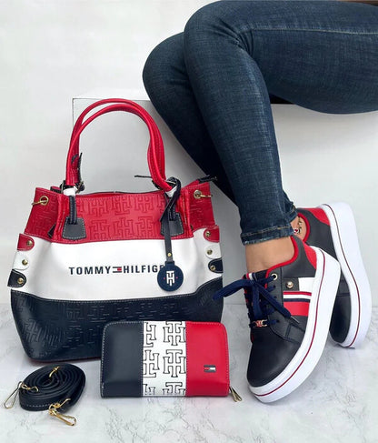 Set Chic 3-en-1 Tommy Premium - Tenis + Bolso + Cartera