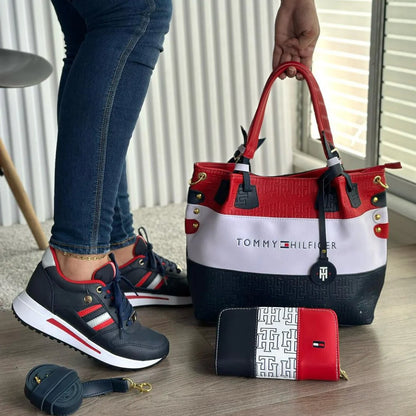 Set Chic 3-en-1 Tommy Premium - Tenis + Bolso + Cartera